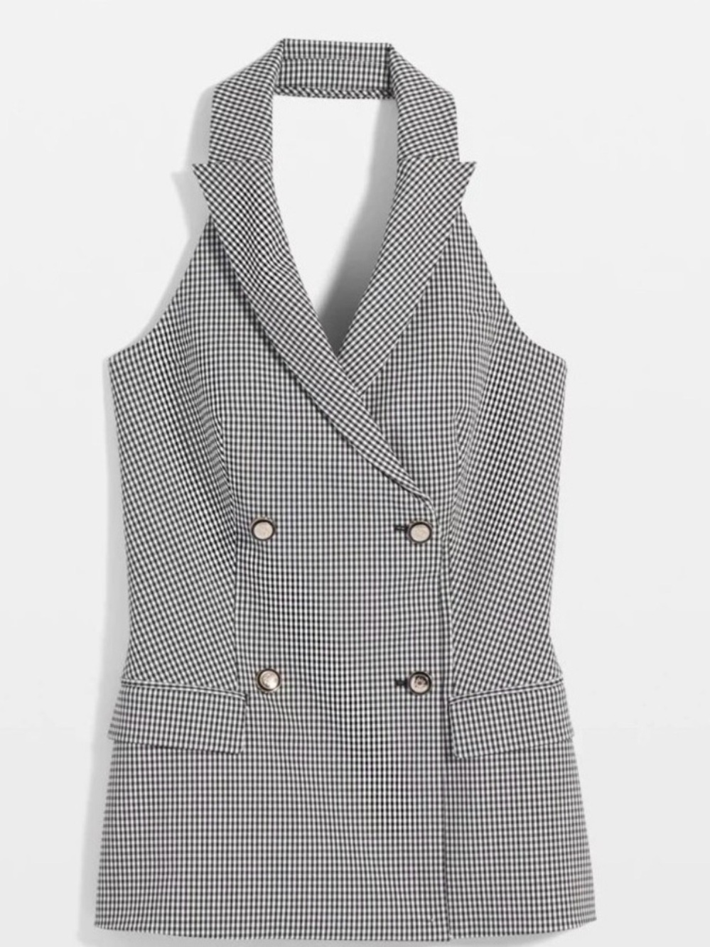 White House Black Market Gingham Halter Vest Size 14 NWOT Double Breasted - Picture 5 of 9